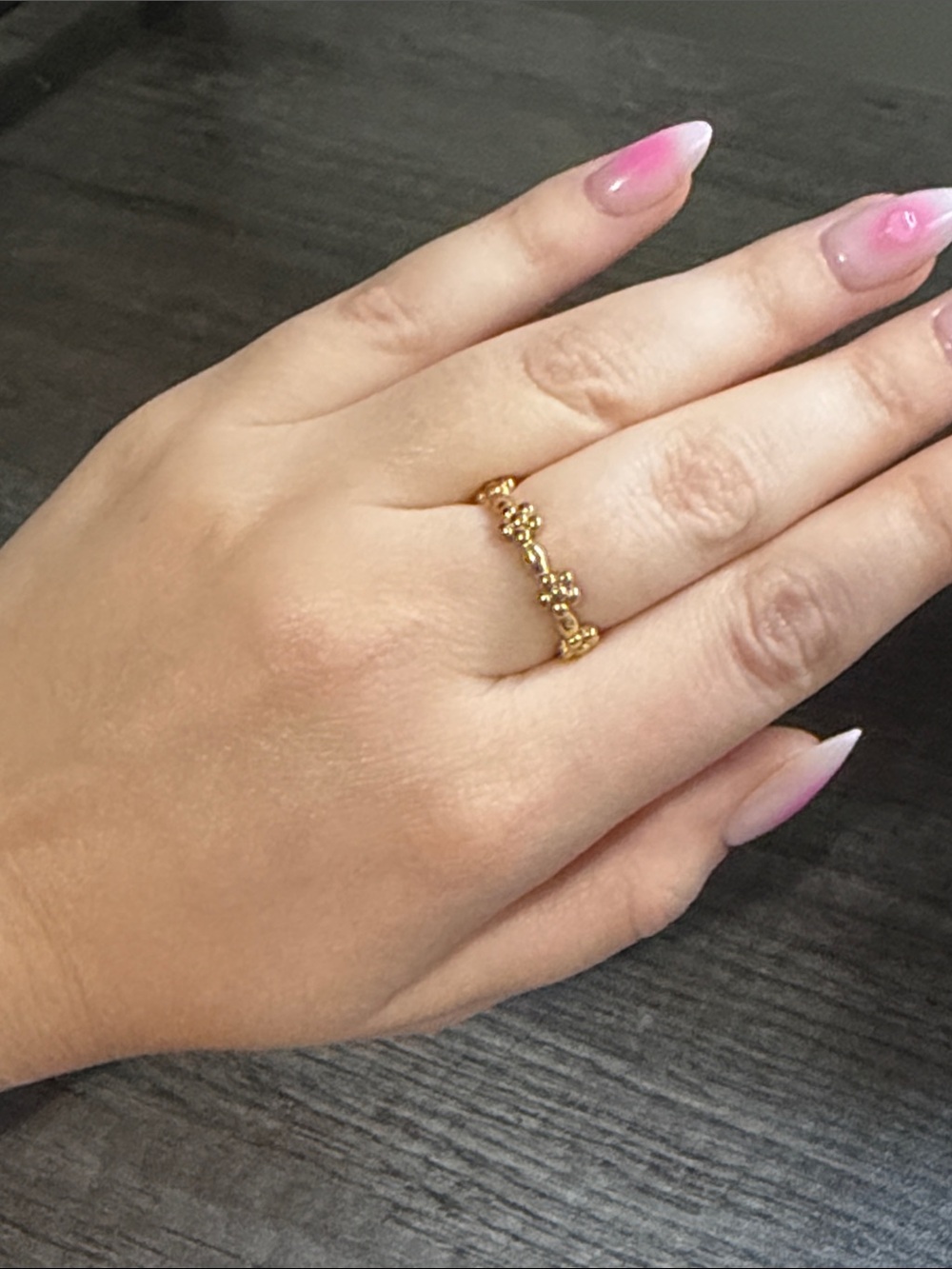 Gold plated stainless steel flower ring band